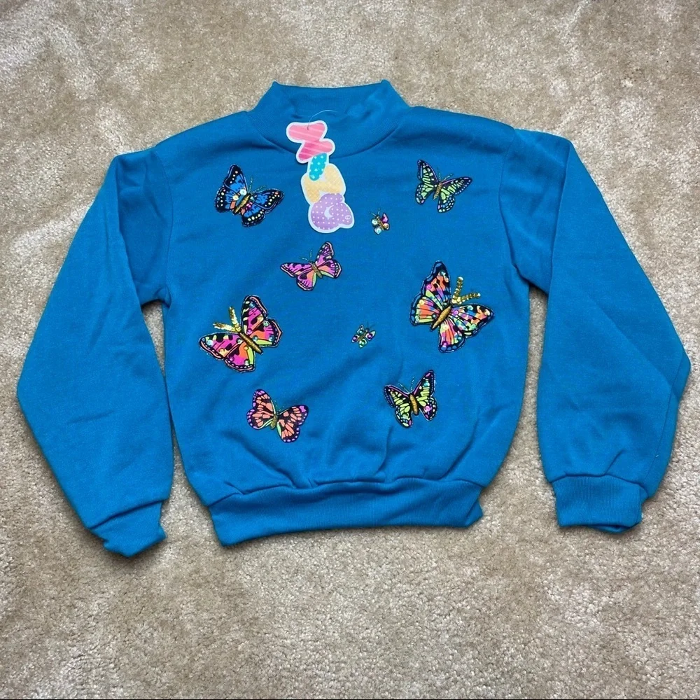 Vintage Zing Blue Butterfly Sweat Suit Girls 12 - Picture 2 of 8